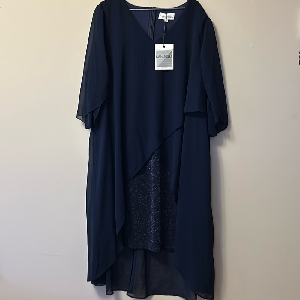 Hanna Nicole lacy layered look navy dress sparkly skirt tags still on size 22W